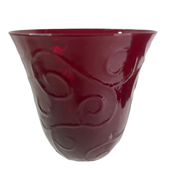 Ruby Red Clear Stemmed Wine Glass Goblets Embossed Raised Swirl Pattern - Picture 4 of 6